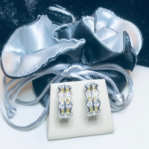 Vintage Ivana Trump Sterling Silver & CZ Huggie Earrings - Picture 11 of 13